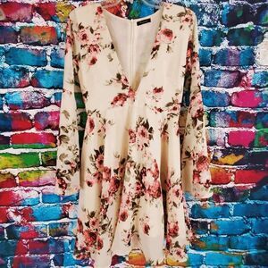 Style House Floral Print V-Neck Boho Mini Dress Small